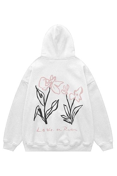 Disante Unisex Pink Flower Hooded Sweatshirt Hoodie