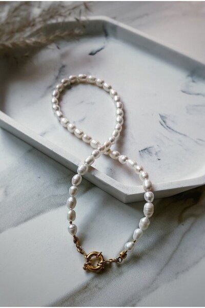 Hazeran accessories Gerçek Arpa İncili Kolye ( Serfikalı )