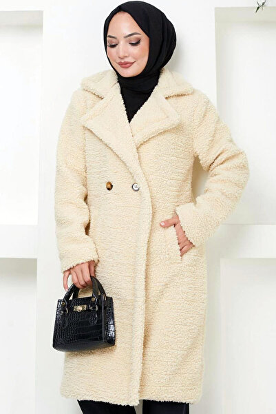 Naliru Uzun Kollu Peluş Kumaş Ceket Yakalı Düğmeli Diz Üstü Standart Boy Çift...