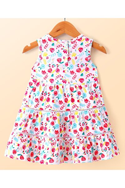 Babyhug Single Jersey Knit Floral Printed Frock Full Sleeves Floral Denim Jacket-White&Blue