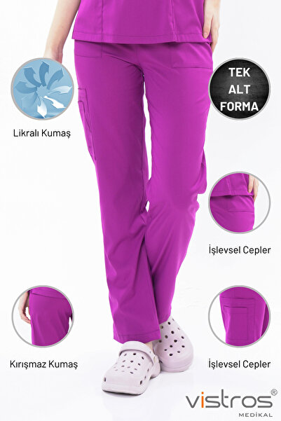 Vistros Medikal Doktor Hemşire Forması Medikal Forma Fuşya Cerrahi Pantolon L...