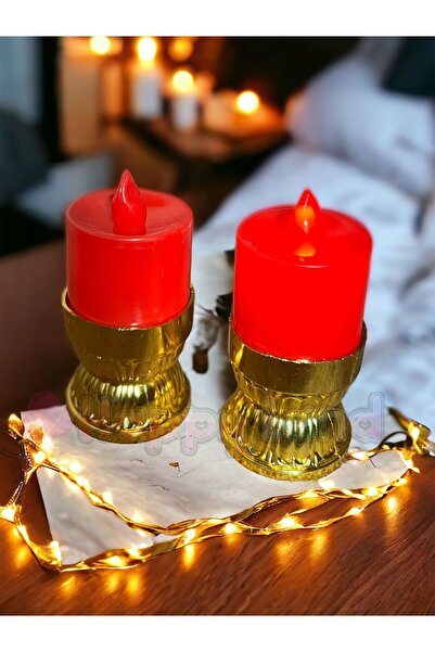 Happyland Mum Şamdanlı Tealight Pilli Mum 2 Adet Sevgiliye Hediye Yıldönümü E...