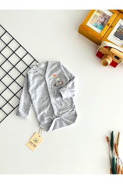 DERİNBEBE 3 أشهر رمادية مبهجة للأطفال - بادي مع زجاجة، نمط الدبدوب، قفازات، أ...