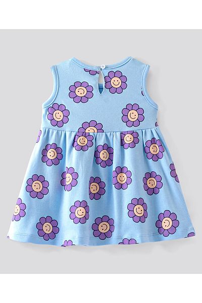 Bonfino Bonfino 100% Cotton Knit Sleeveless Floral Printed Frock - Blue