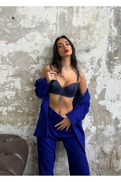 Retro Steampunk Σέξι δαντελένια φλοράλ Navy Blue Ruched σουτιέν εσώρουχο