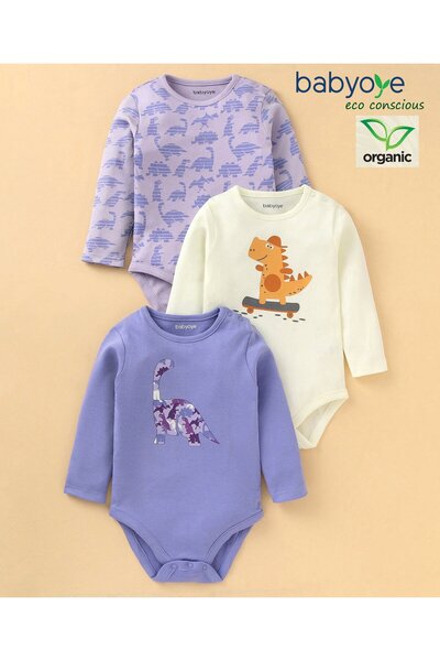 Babyoye طقم ملابس نوم بأكمام كاملة بطبعة ديناصور مكون من 3 قطع من القطن بنسبة...