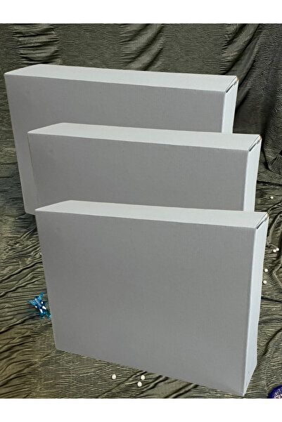 giftpuffy 3'LÜ Çok amaçlı beyaz karton taşıma - çeyiz - paketleme - hediye kutusu 28,5x38,5x10 cm büyük boy