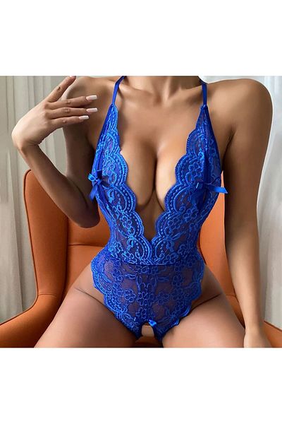 Retro Steampunk Lenjerie de corp Babydoll sexy Fancy Blue Network Place Open