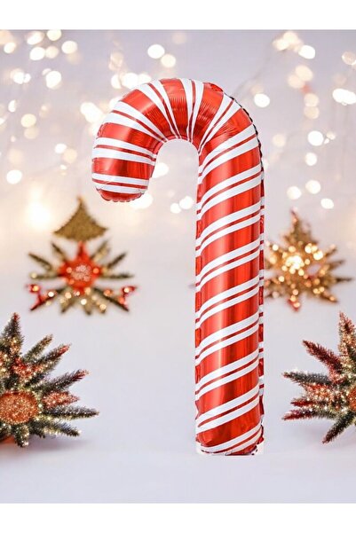 Happyland Yılbaşı Baston Şeker Kamışı Folyo Balon Küçük Boy 1 Adet Yılbaşı Balonu 75 Cm