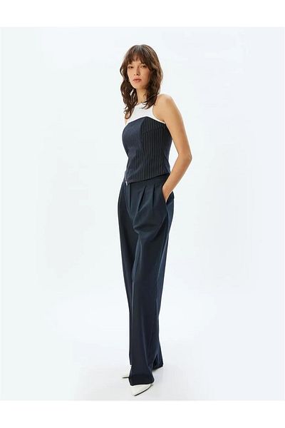 Koton Kt - X Sima Tarkan - Fabric Pleated Trousers with Wide Leg Pockets