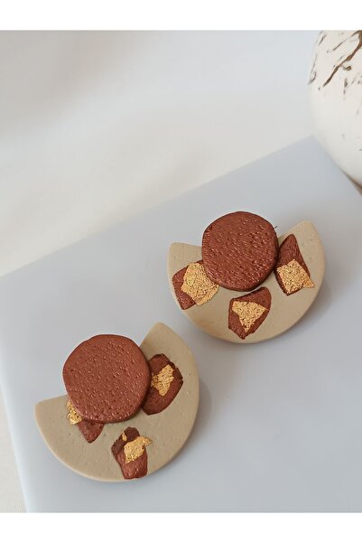 La fee aksesuar Coffee Leopard Patterned Gold Clay Apparatus - Steel Earrings