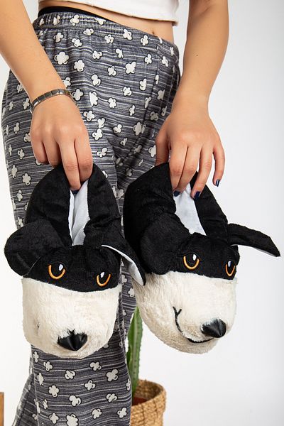PLN SHOES Unisex Dog Figured Powder Λούτρινες Παντόφλες - Σπίτι