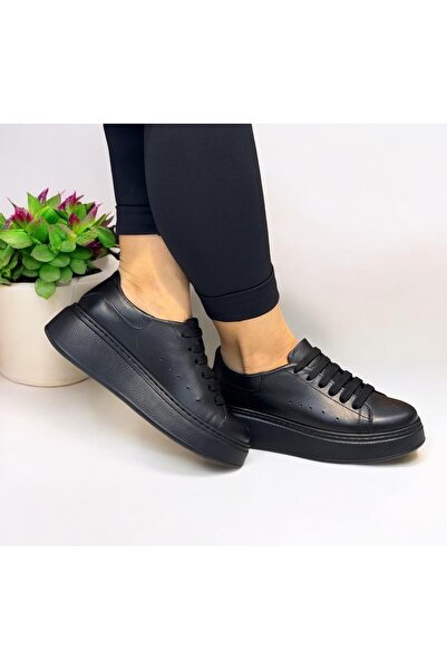 Dağlı Pantofi sport negri din piele naturală pentru femei, cu șireturi, pentr...