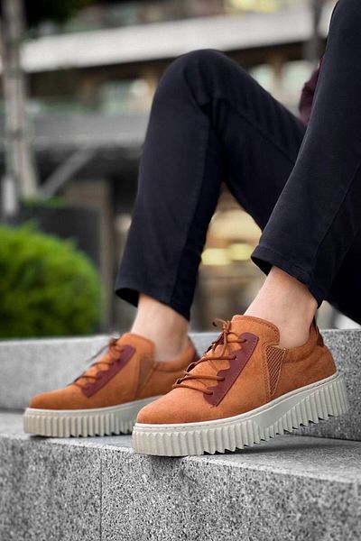 BOA Kb X502 Tan Suede High Beige Sole Lacing Detailed Elastic Casual Men's Shoes