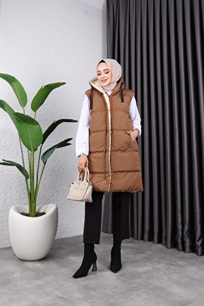 HARMAN BUTİK Women's Double Sided Wearable Puffy Vest
