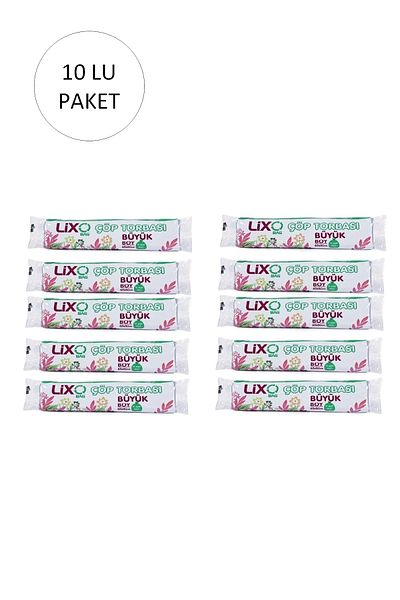 LİXO Large Size Garbage Bag 65 x 80 cm 10 Pieces Roll x 10 Pack = 100 Pieces (Blue)