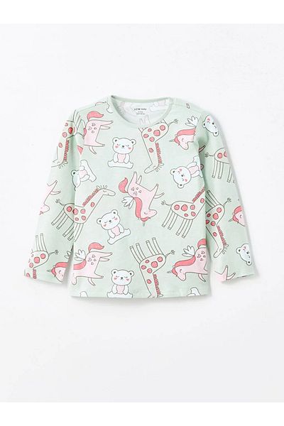 LC Waikiki Lcw Baby White Crew Neck Printed Baby Girl 2-Piece Pajamas Set