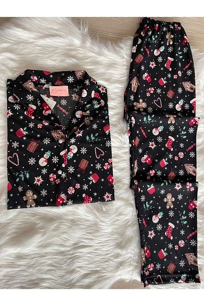 Pijamacs Novoroční sada pyžama s dlouhým rukávem a semišovým košilovým límcem