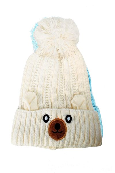 NEZADE STORE Cream Wool Figured Pompom Children's Beanie