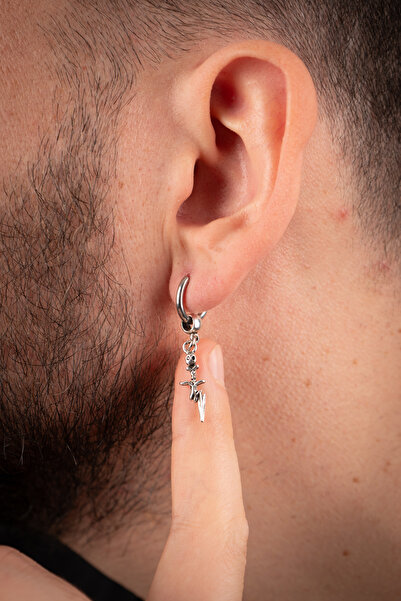 Piercing Market Steel & Silver Erkek Unisex Çelik Takı Halka Sallantılı Model Küpe Paslanma Kararma Yapmaz