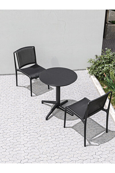 Bintaş Mobilya Siyah 2 Kişilik Balkon Teras Bahçe Masa Sandalye Takımı