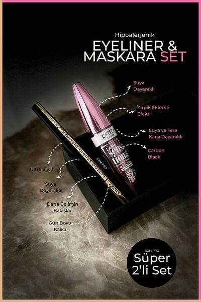 GXMPRO Carbon Black Eyeliner & Lash Sensational Mascara Set (with Gift)