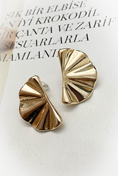 roshel Altın Kaplama Yelpaze Model Geometrik Küpe