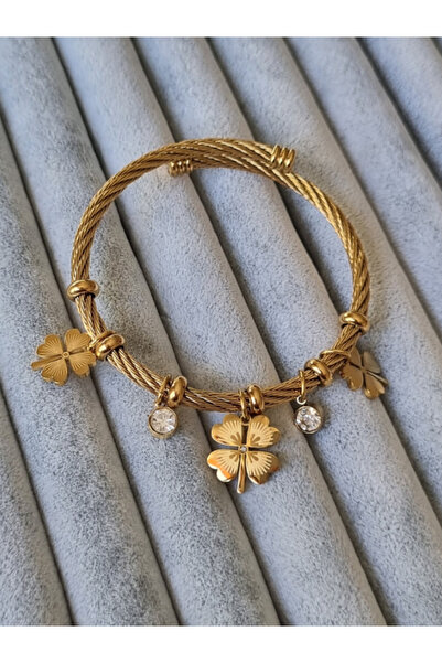 Brassito Kadın çelik bileklik charm halat model gold renk bilezik 316L ayar ç...