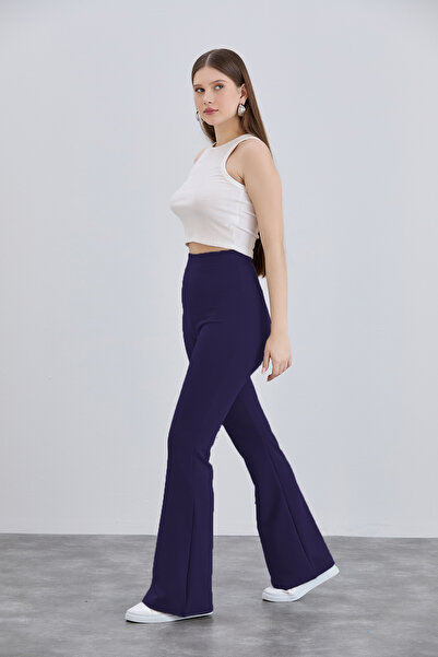 naymanlife Γυναικείο Navy Blue Crepe Ισπανικό πόδι ελαστικό ψηλόμεσο παντελόν...