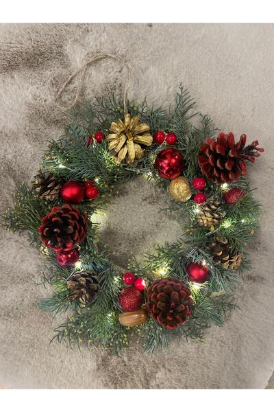 Marrone Ledli kapı süsü Ledli yılbaşı süsü Kozalak Kapı süsü kapiönü dekoru Y...
