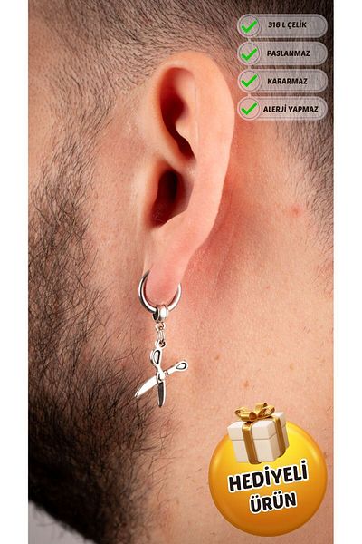 Piercing Market Steel & Silver Men's Steel Ring Dangle Stylish Earrings Rust No Darkening