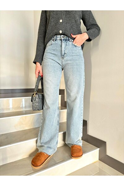 Butik Koyu Mavi Yıkamalı Palazzo Jean