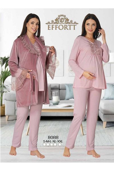Effort Pijama Venera Effort Maternity Lace Detailed Elegant 4-Piece Luxury Pajamas Set