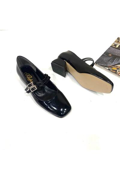 Trendy Moda Yeni Sezon Rugan Toka Detaylı 3 cm Kalın Topuklu Kadın Babet