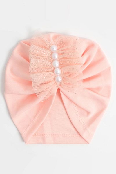 LOGO AKSESUAR Baby Girl Pearl Tulle Cotton Bonnet