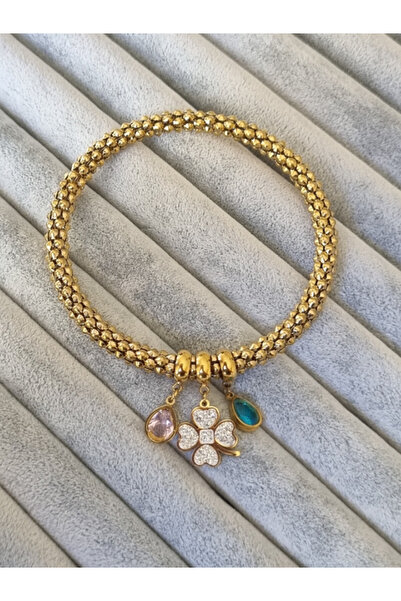 Brassito Kadın çelik bileklik çharm geniş model gold renk bilezik 316L ayar ç...