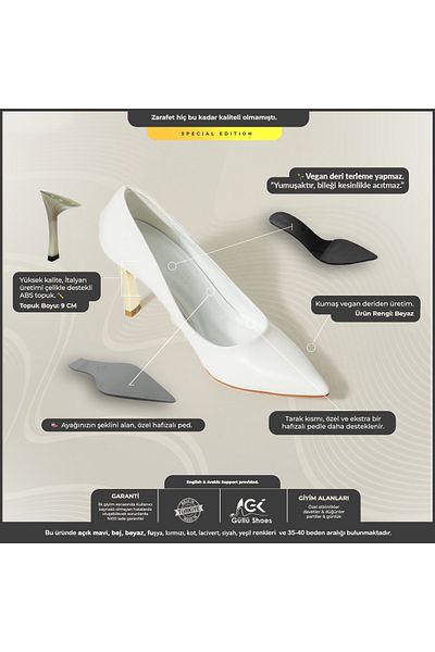 Güllü Shoes Comfortable White Matte Stiletto - Vegan Leather, Daily and Special Day Women's Heeled Shoes