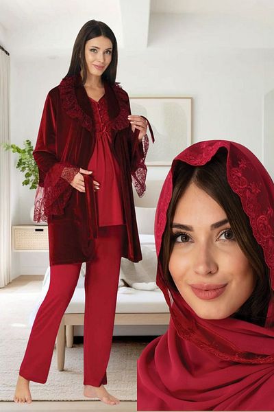 Effort Pijama Venera Effort Maternity Lace Detailed Elegant 4-Piece Luxury Pajamas Set