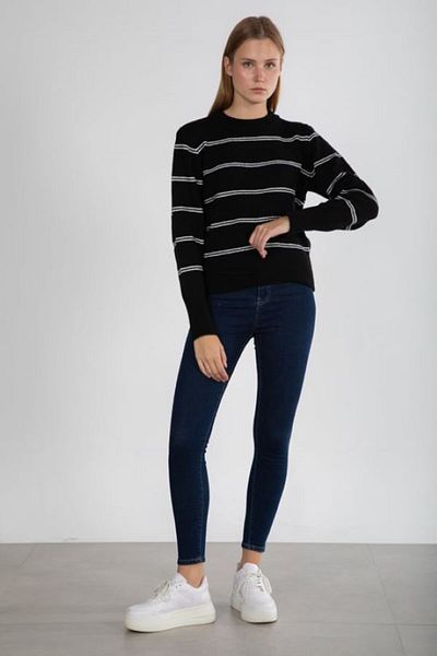 Leila Black and White Striped Wool Pullover
