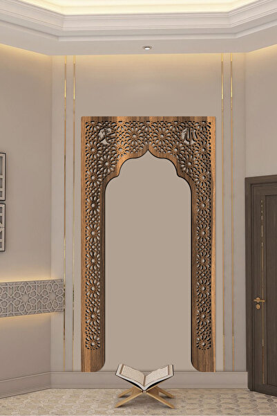 AHWART Dekoratif Ahşap Mihrap Duvar Mobilyası Tesbih Renk