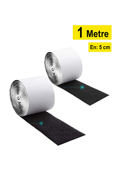 Dünya Magnet Yapışkanlı Siyah Cırt Cırtlı Bant, 1 Metre, Amerikan Fermuarı, E...