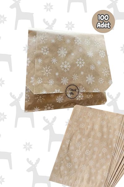 Dekals 100 Pieces 18x30 Snow Patterned Medium Size Gift Wrap New Year Christmas Themed Gift Packaging Paper Bag