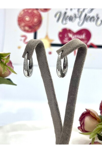 XUPING JEWELRY Vip Serisi Gümüş Renk Taşlı Çelik Küpe