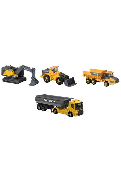 Majorette Set Majorette Volvo camion cu remorca, camion basculant, buldozer si excavator