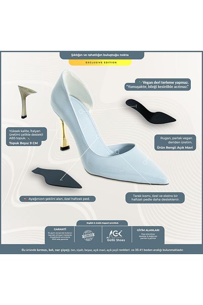 Güllü Shoes Pantofi cu toc de damă - Stiletto cu toc înalt Pantofi de lucru confortabili, eleganti și subțiri, Albastru deschis 9 cm