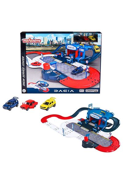 Majorette Pista de masini Majorette Dacia Service Center cu 3 masinute