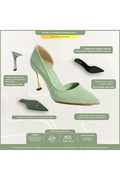 Güllü Shoes Tocuri de damă din piele vegană din piele lacuită verde deschis - pentru ocazii zilnice și speciale confortabile