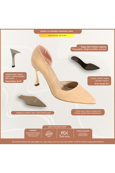Güllü Shoes Stiletto bej - Pantofi confortabili din piele vegană din piele lacuită pentru femei, pentru ocazii zilnice și speciale