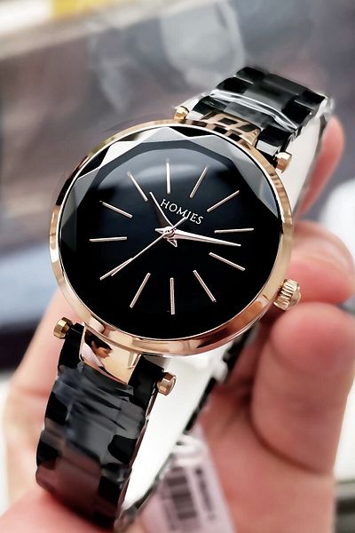 Homies Women's Wristwatch 3 Atm Waterproof Black Color Steel Cord + Bracelet Wlg138