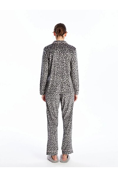 LC Waikiki LCW DREAM Gri Gömlek Yaka Leopar Desenli Kadın Pijama Takımı